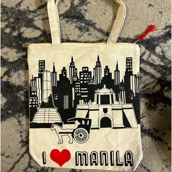 Bags Tan Red And Black Manila Tote With Zipper And Fun Red